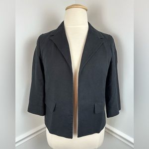 TALBOTS Petite Black Linen Open Front Blazer Jacket | Size 14P